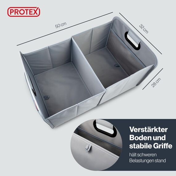 PROTEX Kofferraum Organizer [Testsieger 2025] 44L Auto Kofferraumtasche | Organizer Auto | Faltbare, stabile und wasserdichte Kofferraumtasche (grau)