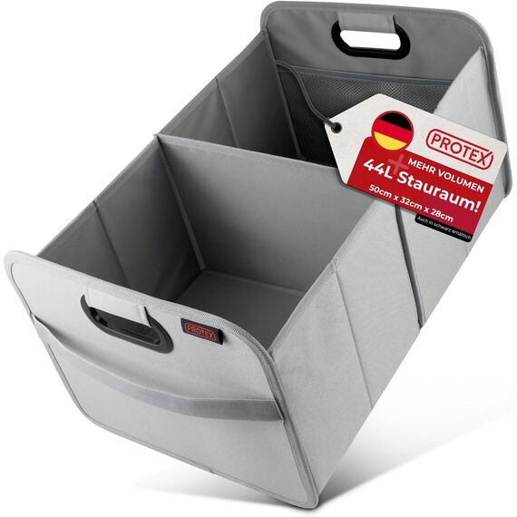 PROTEX Kofferraum Organizer [Testsieger 2025] 44L Auto Kofferraumtasche | Organizer Auto | Faltbare, stabile und wasserdichte Kofferraumtasche (grau)