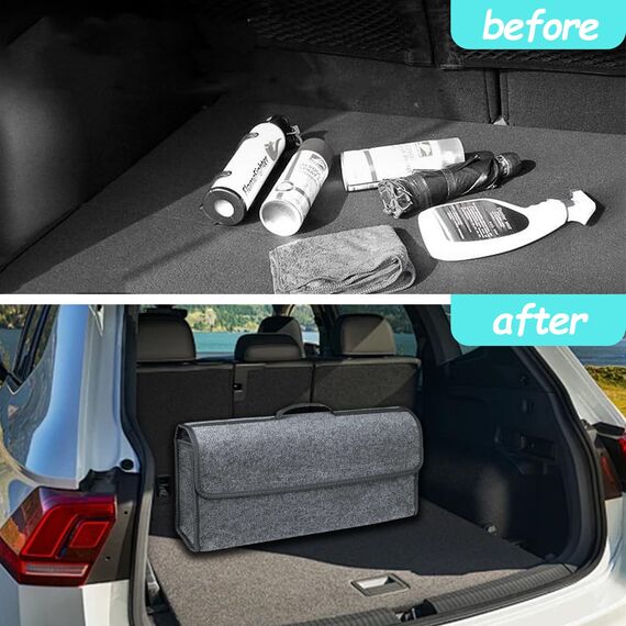 VBGURR 1Stück Kofferraum Organizer, Auto Kofferraum Organizer, Filz Auto box kofferraumtasche Toolbag - Geeignet für alle Fahrzeuge (Grau)