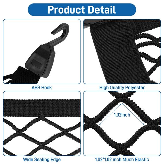 Yimomoyi Groß Gepäcknetz Auto, Kofferraumnetz 100X80cm Erstreckt Sich auf 210x140cm, Kofferraum Netz Mit 4 Haken, Gepäcknetz Wohnmobil für die Meisten Autos, Elastischer Rand hält Lasten Fester