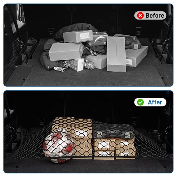 Yimomoyi Groß Gepäcknetz Auto, Kofferraumnetz 100X80cm Erstreckt Sich auf 210x140cm, Kofferraum Netz Mit 4 Haken, Gepäcknetz Wohnmobil für die Meisten Autos, Elastischer Rand hält Lasten Fester