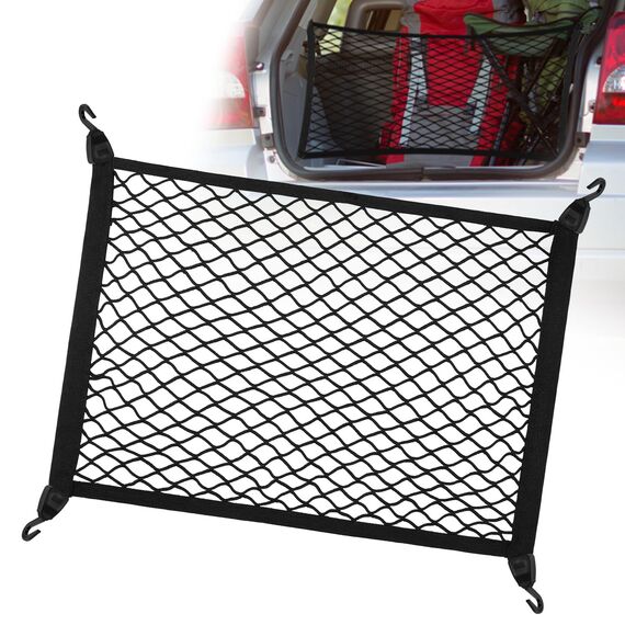 Yimomoyi Groß Gepäcknetz Auto, Kofferraumnetz 100X80cm Erstreckt Sich auf 210x140cm, Kofferraum Netz Mit 4 Haken, Gepäcknetz Wohnmobil für die Meisten Autos, Elastischer Rand hält Lasten Fester