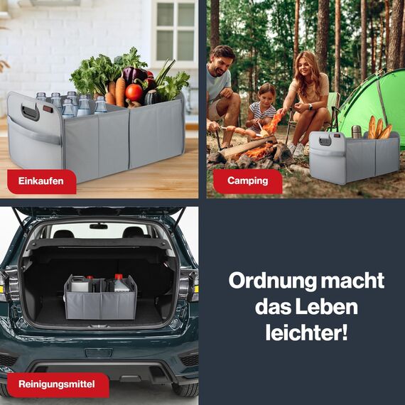 PROTEX Kofferraum Organizer [Testsieger 2025] 44L Auto Kofferraumtasche | Organizer Auto | Faltbare, stabile und wasserdichte Kofferraumtasche (grau)