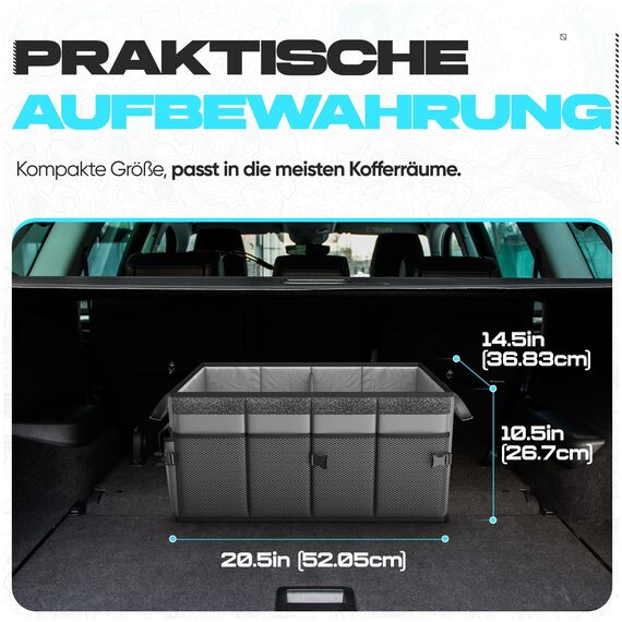 FORTEM Kofferraum Organizer, Kofferraumtasche, Zusammenklappbarer Auto Organizer Kofferraum mit Fächern, Rutschfester Boden, Verstellbare Sicherungsriemen, Klappbarer Deckel (Grau)