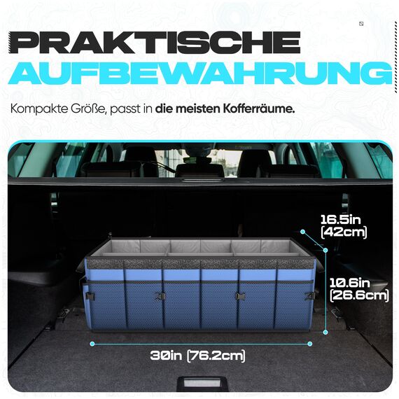 FORTEM Kofferraum-Organizer mit Kühler, zusammenklappbarem Mehrfachfach, faltbarer SUV-Aufbewahrung für Autozubehör für Frauen, rutschfester Boden, Befestigungsgurte, Abdeckung (Blau)