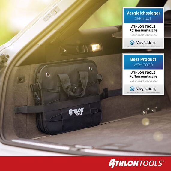 ATHLON TOOLS Premium Kofferraumtasche mit Deckel - 60 Liter XXL Auto Kofferraum Organizer - Extra stabile & wasserfeste Böden - lebensmittelecht - Antirutsch-Klett am Boden