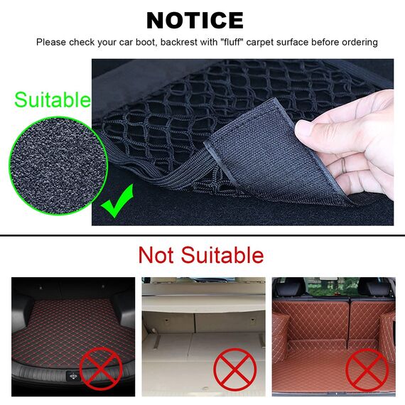 UIHOL Kofferraum Netztasche Auto 4 Stück, 40x25cm Universal KFZ Kofferraum Organizer Netz mit Klettverschluss Autositz Gepäcknetz, Strapazierfähige Kofferraumnetz für universal Auto/SUV aus Nylon