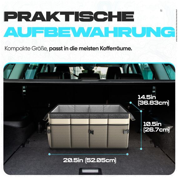 FORTEM Kofferraum Organizer, Kofferraumtasche, Zusammenklappbarer Auto Organizer Kofferraum mit Fächern, Rutschfester Boden, Verstellbare Sicherungsriemen, Klappbarer Deckel (Beige)