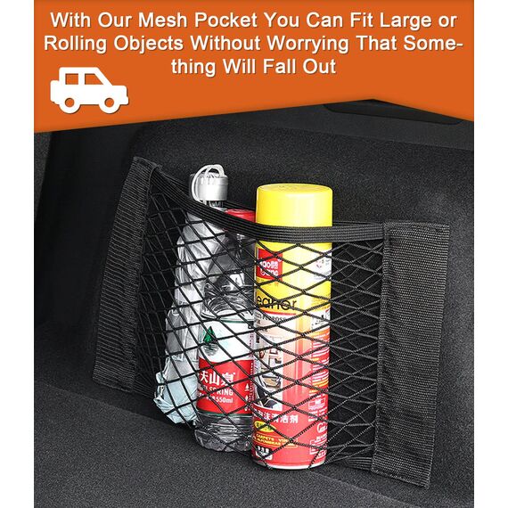 UIHOL Kofferraum Netztasche Auto 4 Stück, 40x25cm Universal KFZ Kofferraum Organizer Netz mit Klettverschluss Autositz Gepäcknetz, Strapazierfähige Kofferraumnetz für universal Auto/SUV aus Nylon