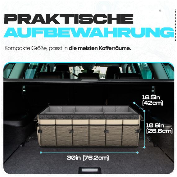 FORTEM Kofferraum-Organizer mit Kühler, zusammenklappbarem Mehrfachfach, faltbarer SUV-Aufbewahrung für Autozubehör für Frauen, rutschfester Boden, Befestigungsgurte, Abdeckung (Beige)