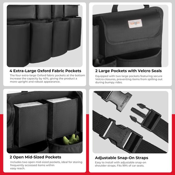 SURDOCA Kofferraum Organizer Upgrade-Version, Organizer Auto mit 8 GroÃŸe, Kofferraum Organizer Klett, kofferraumtasche, Auto Zubehör Innenraum