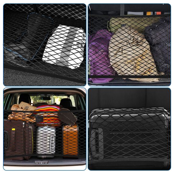 Yimomoyi Groß Gepäcknetz Auto, Kofferraumnetz 100X80cm Erstreckt Sich auf 210x140cm, Kofferraum Netz Mit 4 Haken, Gepäcknetz Wohnmobil für die Meisten Autos, Elastischer Rand hält Lasten Fester