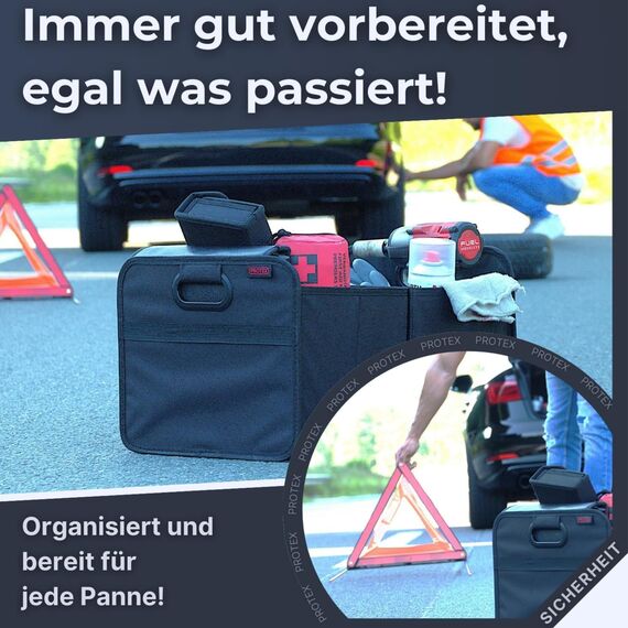 PROTEX Kofferraum Organizer [Testsieger 2025] 44L Auto Kofferraumtasche | Organizer Auto | Faltbare, stabile und wasserdichte Kofferraumtasche (schwarz)