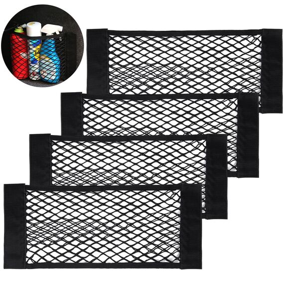 UIHOL Kofferraum Netztasche Auto 4 Stück, 40x25cm Universal KFZ Kofferraum Organizer Netz mit Klettverschluss Autositz Gepäcknetz, Strapazierfähige Kofferraumnetz für universal Auto/SUV aus Nylon