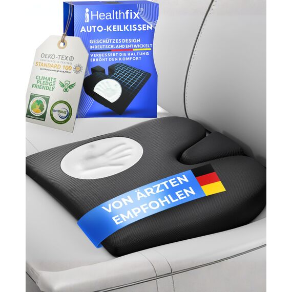 Healthfix® Auto-Keilkissen – ergonomisches orthopädisches Sitzkissen fürs Auto, rutschfest & waschbar – Memory-Foam, Härtegrad - Soft (45–70 kg)