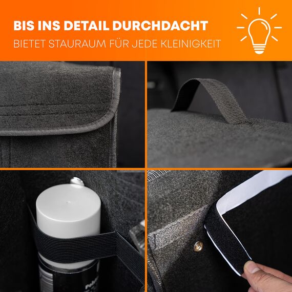 Upgrade4cars Auto Kofferraumtasche aus Filz mit Klett Fixierung Kfz Kofferraum Organizer Tasche für Werkzeug & Autopflege Autozubehör Innenraum Gadget Geschenke für Frauen Männer