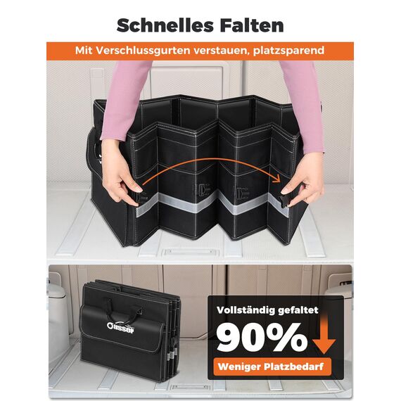 Oasser Kofferraum Organizer faltbar 75L mit weichen Deckel 4 Fächer Auto Organizer 30kg Tragkraft vielseitig einsetzbar extra groß Schwarz