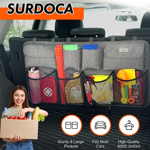 SURDOCA Auto Kofferraum Organizer für SUV, [7 Mal AKTUALISIERT] Auto Kofferraumtasche, Autozubehör Innenraum, Platzsparexperte, Grau XL