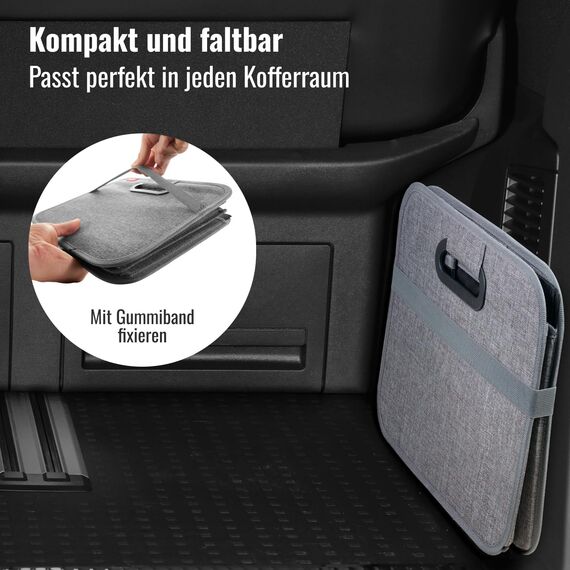 achilles Auto Kofferraum Organizer XL – Kofferraumtasche XL mit viel Stauraum – Geräumige & Pflegeleichte Faltbox – Auto Zubehör Innenraum Organizer – Stabiler Boden & Tragegriff – Grau