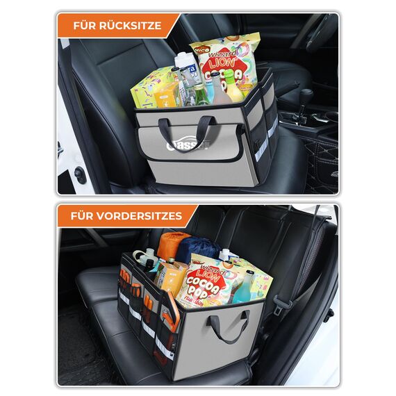 Oasser Kofferraumtasche Kofferraum Organizer mit Deckel Autobox Auto Box Tasche Wasserdicht Rutschfest Faltbar mit Griffe Reflexstreifen Grau
