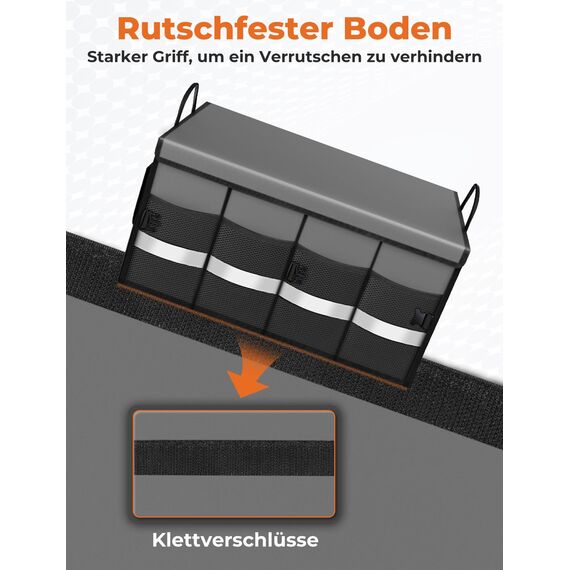 Oasser Kofferraumtasche Kofferraum Organizer mit Deckel Autobox Auto Box Tasche Wasserdicht Rutschfest Faltbar mit Griffe Reflexstreifen Grau