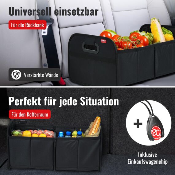 achilles Auto Kofferraum Organizer – Kofferraumtasche faltbar und viel Stauraum – Geräumige & Pflegeleichte Faltbox – Auto Zubehör Innenraum Organizer – Stabiler Boden & Tragegriff