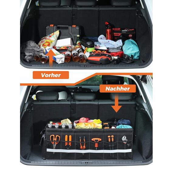 Oasser Kofferraum Organizer faltbar 75L mit weichen Deckel 4 Fächer Auto Organizer 30kg Tragkraft vielseitig einsetzbar extra groß Schwarz