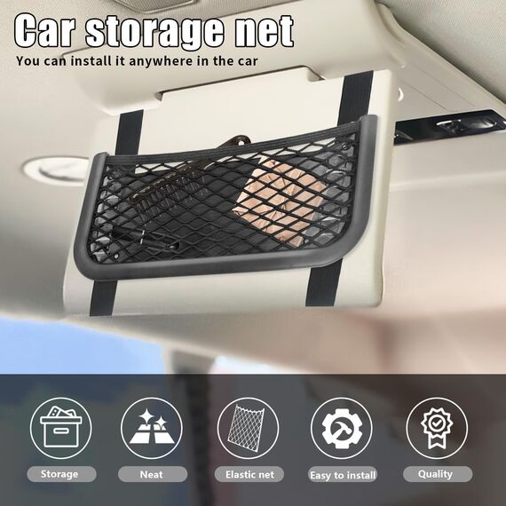Kofferraum Netztasche Auto Aufbewahrungsnetz Gepäcknetz - 2 Stück Universelles Selbstklebendes Autonetz mit Gummiband für Mobiltelefone, Führerschein, Kleinteile und Ablage an der Sonnenblende