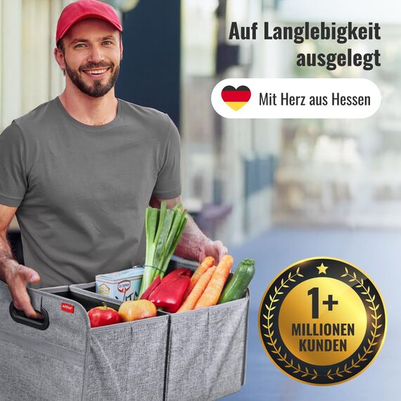 achilles Auto Kofferraum Organizer XL – Kofferraumtasche XL mit viel Stauraum – Geräumige & Pflegeleichte Faltbox – Auto Zubehör Innenraum Organizer – Stabiler Boden & Tragegriff – Grau