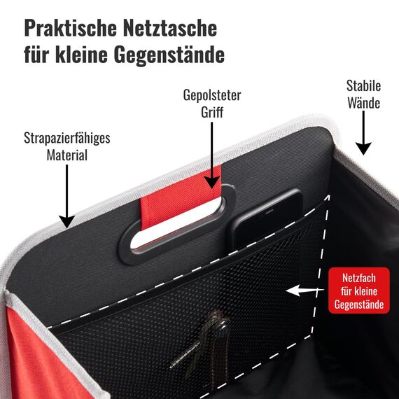 achilles Auto Kofferraum Organizer XL – Kofferraumtasche XL mit viel Stauraum – Geräumige & Pflegeleichte Faltbox – Auto Zubehör Innenraum Organizer – Stabiler Boden & Tragegriff – Rot