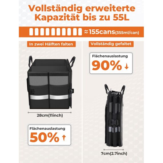 Oasser Kofferraumtasche Kofferraum Organizer mit Deckel Autobox Auto Box Tasche Wasserdicht Rutschfest Faltbar mit Griffe Reflexstreifen Grau