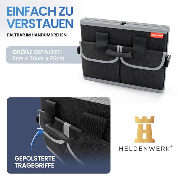 HELDENWERK Premium Kofferraum-Organizer mit Deckel stabil & rutschfest - Faltbare Auto Kofferraumtasche groß mit doppelten Böden - Kofferraumbox, Kofferraumorganizer Box