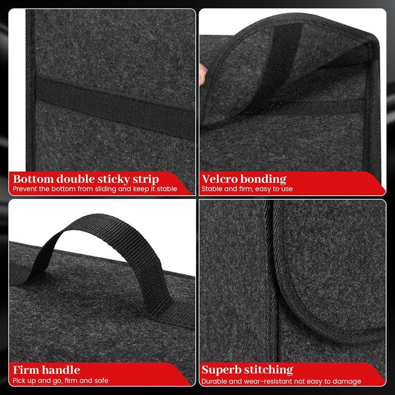 Einesin Auto Organizer Toolbag, Kofferraum Organizer aus Filz mit Klett Fixierung, Auto Zubehör für Werkzeug & Autopflege, Auto Organizer Kofferraum, Kofferraumtasche (40x15x25cm-Upgraded)