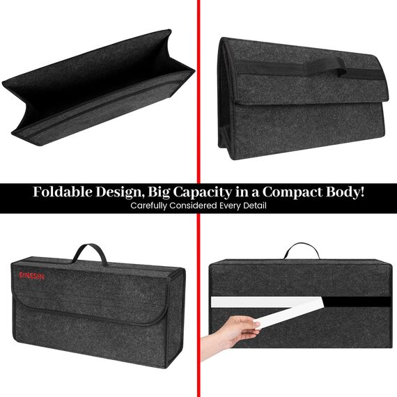 Einesin Auto Organizer Toolbag, Kofferraum Organizer aus Filz mit Klett Fixierung, Auto Zubehör für Werkzeug & Autopflege, Auto Organizer Kofferraum, Kofferraumtasche (30 * 15 * 30CM-1PC)