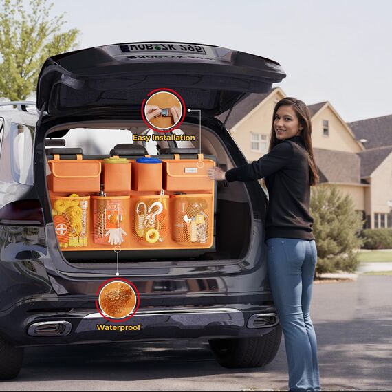 SURDOCA Auto Kofferraum Organizer für SUV, [7 Mal AKTUALISIERT] Auto Kofferraumtasche, Autozubehör Innenraum, Platzsparexperte, Orange L