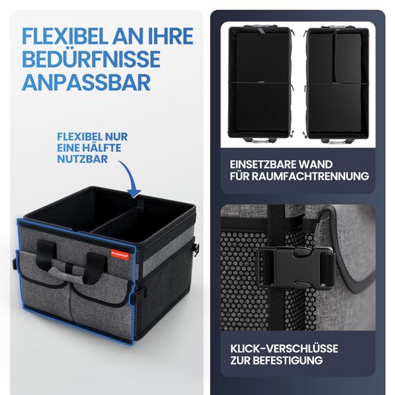 HELDENWERK Premium Kofferraum-Organizer mit Deckel stabil & rutschfest - Faltbare Auto Kofferraumtasche groß mit doppelten Böden - Kofferraumbox, Kofferraumorganizer Box