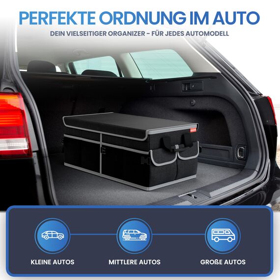 HELDENWERK Premium Kofferraum-Organizer mit Deckel stabil & rutschfest - Faltbare Auto Kofferraumtasche groß mit doppelten Böden - Kofferraumbox, Kofferraumorganizer Box