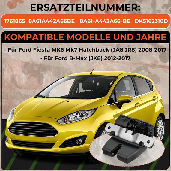 GEAREVER Heckklappenschloss Kofferraum Türschloss Verriegelung kofferraumschloss für Ford Fiesta MK6 2008-2017 B-Max 2012-2017 1761865 8A61A442A66BE DK5162310D, 1 Stück