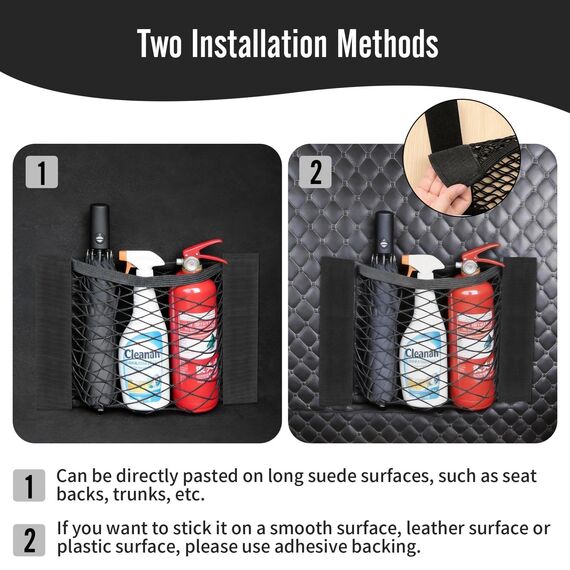 Gepäcknetz Auto, 4 Stück Nylon Kofferraum Netztasche Auto, 40 x 25 cm Universal Kofferraumnetz Schutznetz Elastisch, Mit Selbstklebender Rückseite, für Wildleder und glänzende Oberflächen Geeignet