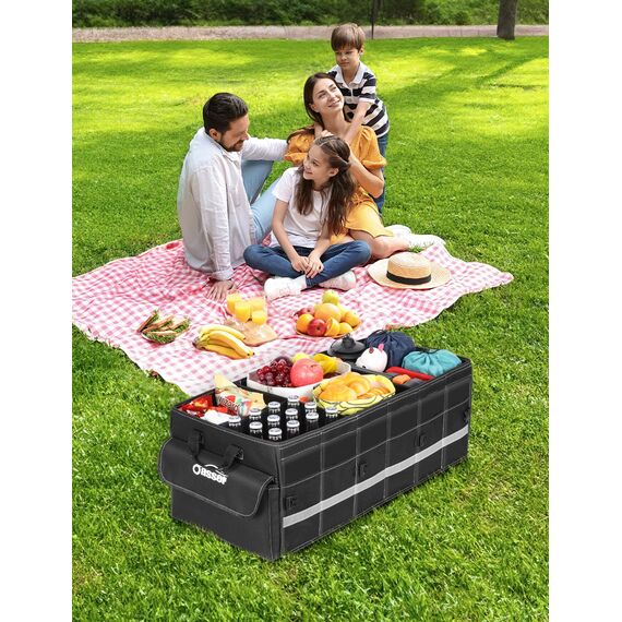 Oasser Kofferraum Organizer faltbar 75L mit weichen Deckel 4 Fächer Auto Organizer 30kg Tragkraft vielseitig einsetzbar extra groß Schwarz