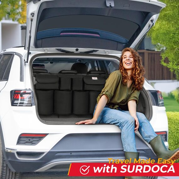 SURDOCA Kofferraum-Organizer, großes Fassungsvermögen (109,2 x 48,3 cm), Auto-Organizer und Stauraum mit 8 Taschen, verbesserte Kofferraumaufbewahrung für Auto, SUV, LKW, MPV