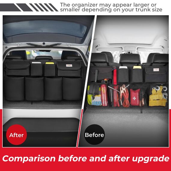 SURDOCA Kofferraum-Organizer, großes Fassungsvermögen (109,2 x 48,3 cm), Auto-Organizer und Stauraum mit 8 Taschen, verbesserte Kofferraumaufbewahrung für Auto, SUV, LKW, MPV