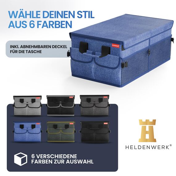HELDENWERK Premium Kofferraum-Organizer mit Deckel stabil & rutschfest - Faltbare Auto Kofferraumtasche groß mit doppelten Böden - Kofferraumbox, Kofferraumorganizer Box