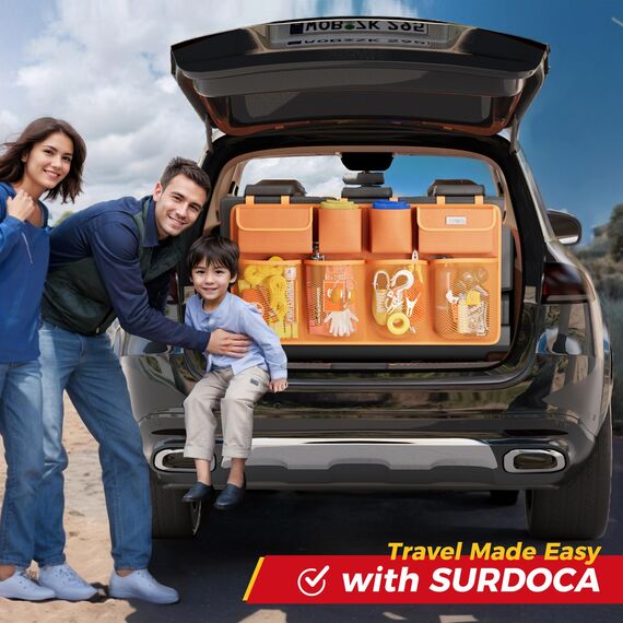 SURDOCA Auto Kofferraum Organizer für SUV, [7 Mal AKTUALISIERT] Auto Kofferraumtasche, Autozubehör Innenraum, Platzsparexperte, Orange L