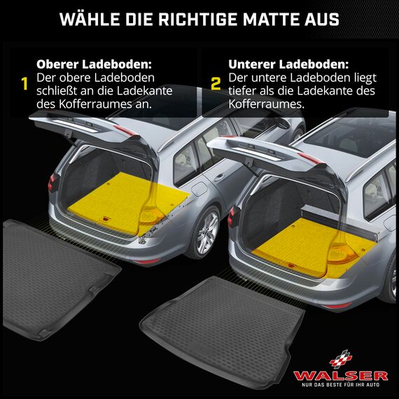 WALSER XTR Kofferraumwanne für VW Golf 5 Variant (1K5) 2007-2009, Golf 6 Variant (AJ5) 2009-2014, 100% passgenaue Antirutschmatte Auto, Kofferraum Schutzmatte, Auto Gummimatten