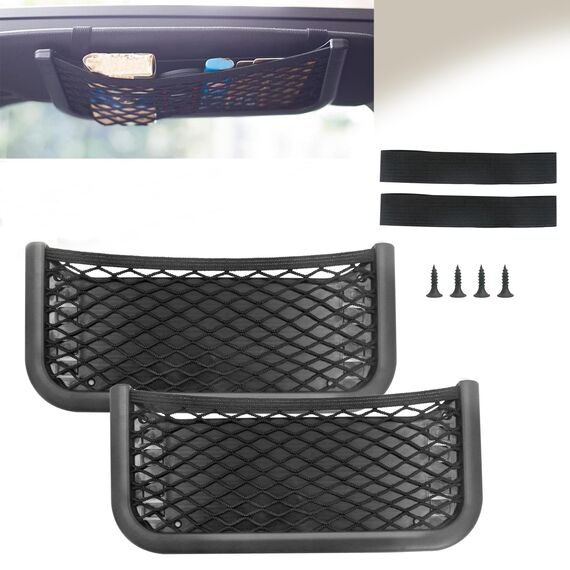 Kofferraum Netztasche Auto Aufbewahrungsnetz Gepäcknetz - 2 Stück Universelles Selbstklebendes Autonetz mit Gummiband für Mobiltelefone, Führerschein, Kleinteile und Ablage an der Sonnenblende