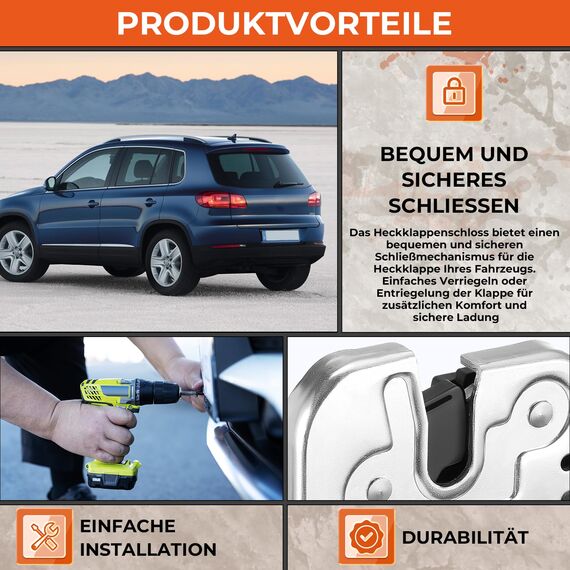 GEAREVER Heckklappenschloss Kofferraumschloss Türschloss Verriegelung für VW Sharan Touareg, für Seat Alhambra 7P0827505E, 7P0827505G, 7P0827505L, 7P0827505N