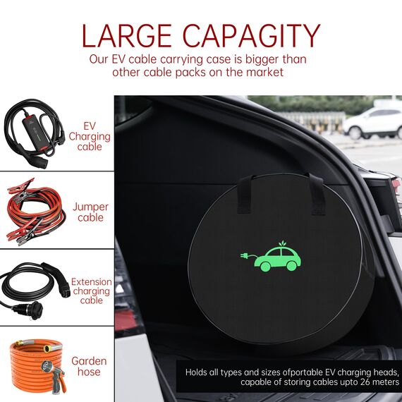 MCEVKELN EV Tragbare Kabeltasche Ladekabel Tasche 40cm, haltbarer Aufbewahrungstasche für alle Kabel & Autozubehöre, Aufbewahrung (1680D Nylon) Kofferraum- & Ladekabel-Organizer für Typ2- & Typ-1-Kabe