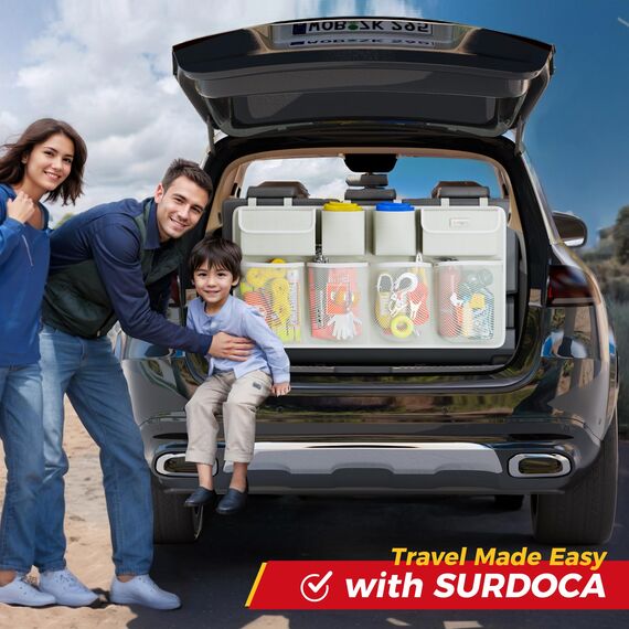 SURDOCA 3rd Gen Kofferraum Organizer, Auto Aufbewahrung mit 8 Große Taschen, Stärker Autobox Kofferraum Klettverschluss, Universal Kofferraumtasche Autotasche