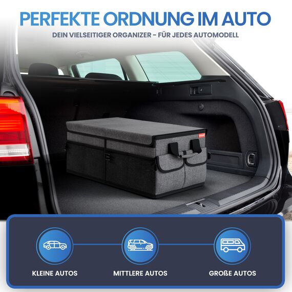 HELDENWERK Premium Kofferraum-Organizer mit Deckel stabil & rutschfest - Faltbare Auto Kofferraumtasche groß mit doppelten Böden - Kofferraumbox, Kofferraumorganizer Box